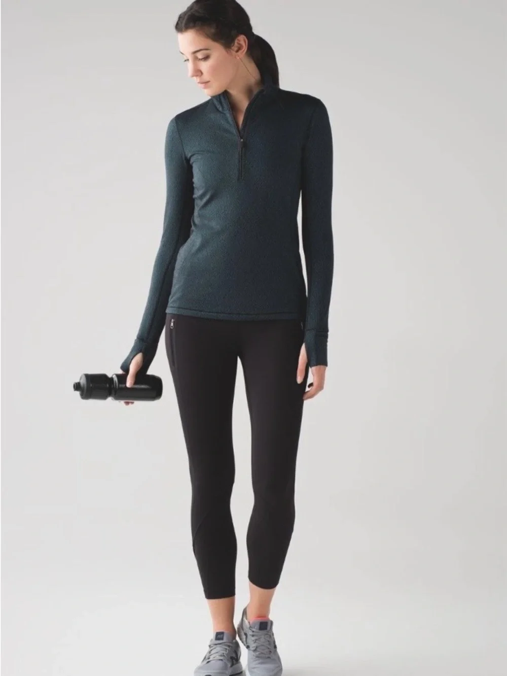 Lululemon Athletica Teal Quarter‑Zip Long Sleeve Pullover Thumbholes Womens Sz 8